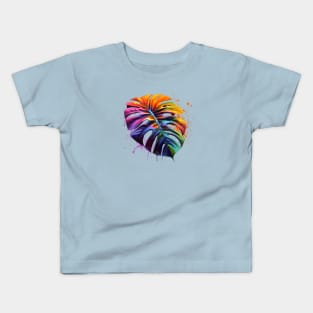 Rainbow Paint Drip Monstera Leaf Kids T-Shirt